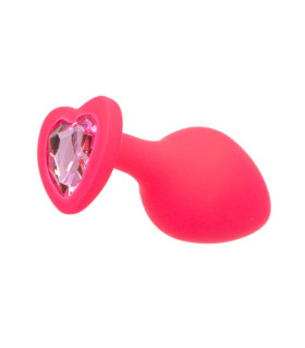 Анальна пробка M з рожевим каменем у вигляді серця Runyu, силікон, рожева, 8 x 3.5 см - No Taboo