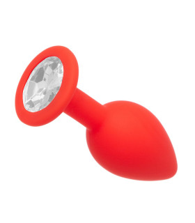 Анальна пробка, M, з білим круглим каменем Runyu, силікон, червона, 8 x 3.5 см - No Taboo