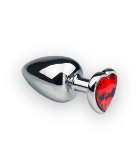 Анальная пробка S с красным камнем в форме сердца Runyu, металл, серебряная, 7.5 х 2.8 см - No Taboo