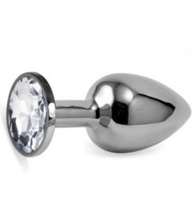 Анальна пробка, S, з білим круглим каменем Runyu, метал, срібна, 7 х 2.5 см - No Taboo