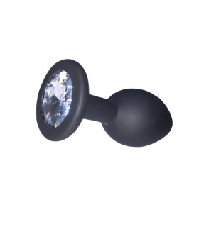 Анальная пробка M с круглым белым камнем Runyu, силикон, черная, 8 x 3.5 см - No Taboo