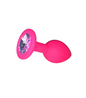 Анальная пробка M с круглым белым камнем Runyu, силикон, розовая, 8 х 3.5 см - No Taboo