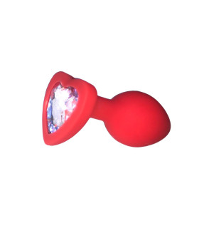 Анальная пробка M с белым камнем в форме сердца Runyu, силикон, красная, 8 x 3.5 см - No Taboo