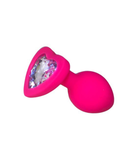 Анальна пробка M з білим каменем у формі серця Runyu, силікон, рожева, 8 x 3.5 см - No Taboo