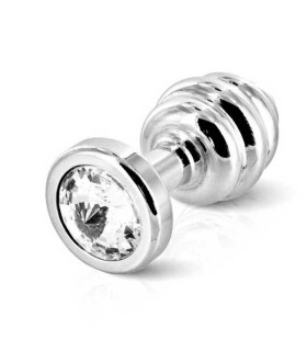 Анальная пробка S Diogol, с кристаллом Сваровски, рельефная, серебряная, металлическая, 5.6 х 2.5 см - No Taboo