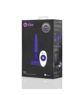 Анальна пробка з вібрацією B-Vibe Trio, з пультом дистанційного керування, фіолетова, 13.5 х 3 см - No Taboo