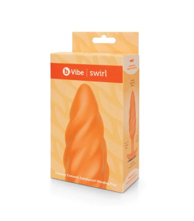 Анальна пробка з вібрацією B-Vibe Texture Swirl, ребриста, помаранчева, 13 х 3.5 см - No Taboo