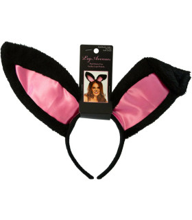 Ушки кролика One Size Plush Bunny Rabbit Ears Headband от Leg Avenue, розово-черные - No Taboo