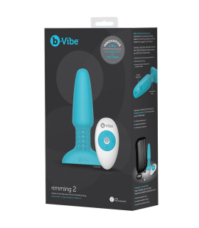 Анальна пробка з вібрацією та імітацією риммінгу b-Vibe Rimming Plug 2, блакитна, 15 х 3.8 см - No Taboo