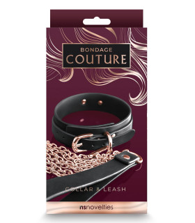 Нашийник з повідцем-ланцюжком NS Novelties Bondage Couture, зі шкірозамінника, чорний - No Taboo