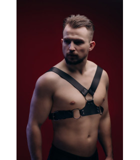 Портупея мужская One Size Р10 Candy Hero, с металлическими кольцами, натуральная кожа, черная - No Taboo