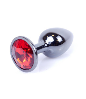 Анальная пробка S с красным камнем, темно-серебряная, металлическая, 7 х 2.7 см - No Taboo