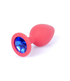 Анальная пробка M с синим камнем, силиконовая, розовая, 8 х 3.5 см - No Taboo