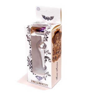 Анальная пробка с фиолетовым кристаллом, металлическая, серебряная, 9.5 х 3 см - No Taboo