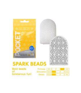 Мини мастурбатор нереалистичный Tenga Pocket Spark Beads, с рельефом, белый, 7.5 х 5.5 см - No Taboo
