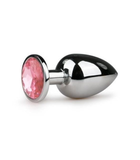 Анальная пробка с розовым кристаллом Easytoys, металлическая, серебряная, 9.5 х 3.8 см - No Taboo