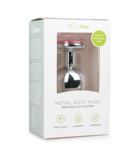 Анальная пробка с розовым кристаллом Easytoys, металлическая, серебряная, 9.5 х 3.8 см - No Taboo