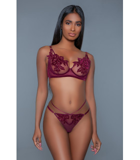 Комплект белья сексуальный S/M Evangeline Be Wicked, с кружевом, бордовый - No Taboo