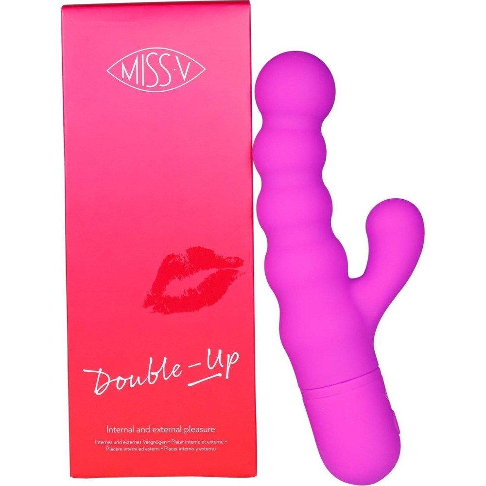 Вибратор-кролик рельефный Double Up Miss V, силиконовый, фиолетовый, 18.3 х 3.4 см (214472), zoom