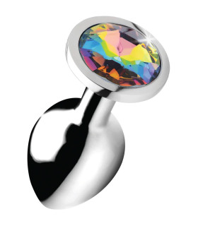 Анальная пробка с радужным кристаллом Booty Sparks, серебряная, 8 х 3.3 см - No Taboo