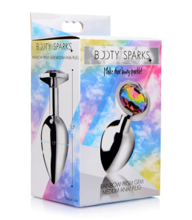 Анальная пробка с радужным кристаллом Booty Sparks, серебряная, 8 х 3.3 см - No Taboo