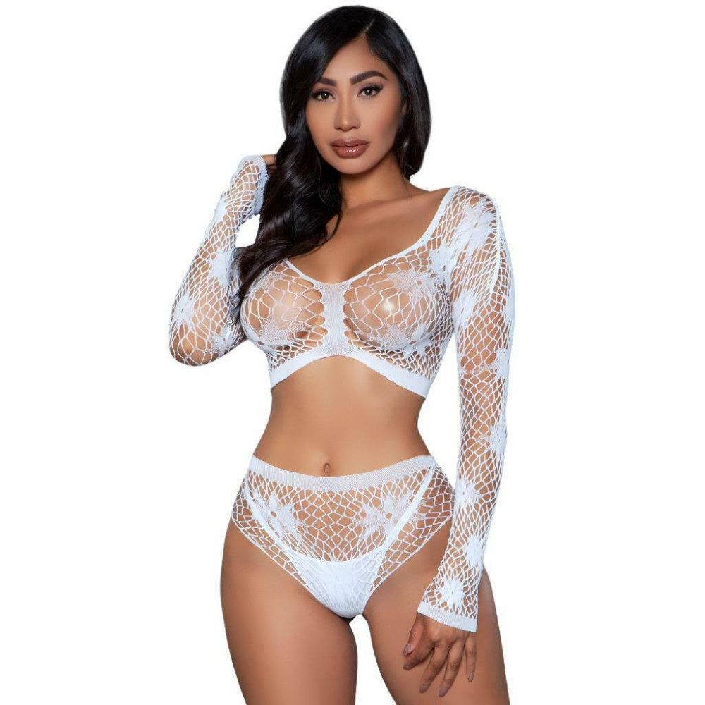 Комплект білизни сексуальний One Size Floral Delight Be Wicked, з квітковими візерунками, білий (214465), zoom