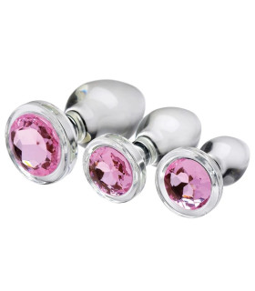 Набор анальных пробок с кристаллами Booty Sparks, стеклянные, прозрачные, 3 шт. - No Taboo