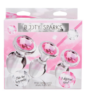 Набор анальных пробок с кристаллами Booty Sparks, стеклянные, прозрачные, 3 шт. - No Taboo