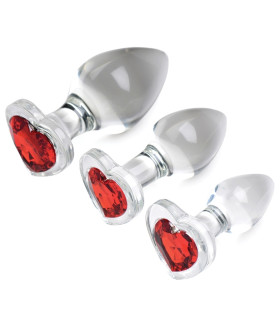 Набор анальных пробок с кристаллами Booty Sparks, стеклянные, прозрачные, 3 шт. - No Taboo