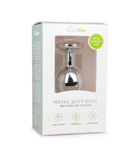Анальная пробка с кристаллом Easytoys, металлическая, серебряная, 8.4 х 3.2 см - No Taboo