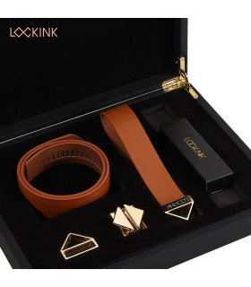 Ошейник с поводком Lockink, натуральная кожа, коричневый - No Taboo