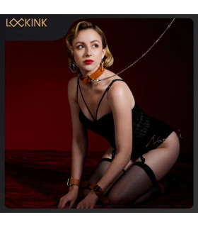 Ошейник с поводком Lockink, натуральная кожа, коричневый - No Taboo