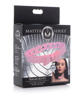 Ошейник с колокольчиком и бантиком Sugar Kitty Master Series, экокожа, металл - No Taboo