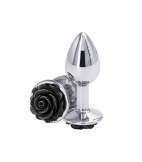 Анальная пробка S NS Novelties, с черной розой, серебряная, 6.3 х 2.6 см - No Taboo