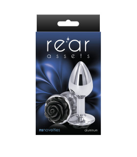 Анальная пробка S NS Novelties, с черной розой, серебряная, 6.3 х 2.6 см - No Taboo