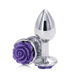 Анальная пробка S NS Novelties, с фиолетовой розой, серебряная, 6.3 х 2.6 см - No Taboo