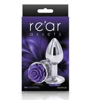 Анальная пробка S NS Novelties, с фиолетовой розой, серебряная, 6.3 х 2.6 см - No Taboo