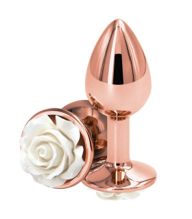 Анальная пробка S NS Novelties, с белой розой, золотая, 6.3 х 2.6 см - No Taboo