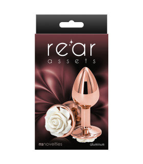 Анальная пробка S NS Novelties, с белой розой, золотая, 6.3 х 2.6 см - No Taboo