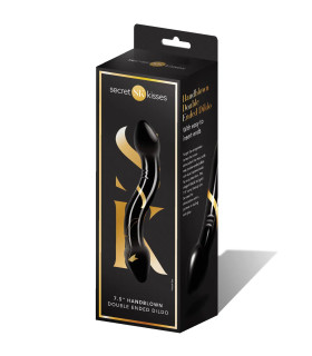 Фалоімітатор двосторонній Secret Kisses, скляний, чорний, 19 х 3 см - No Taboo