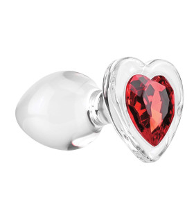 Анальная пробка M с камнем в виде сердца Adam & Eve, стеклянная, прозрачная, 6.8 х 3.8 см - No Taboo