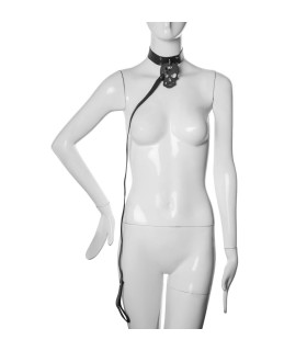 Ошейник с черепом и поводком XS-M Ch 13, натуральная кожа, черный - No Taboo