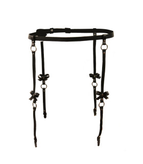 Пояс для чулок с бантиками One Size S1 Candy Hero, натуральная кожа, черный - No Taboo