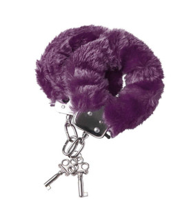 Наручники с мехом, металлические, фиолетовые - No Taboo