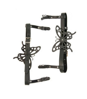 Подвязки для чулок с бабочками One Size S10b, из натуральной кожи, черные - No Taboo