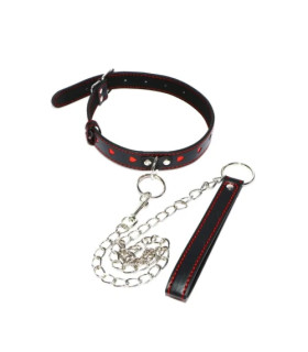 Ошейник с поводком, искусственная кожа, черного цвета - No Taboo