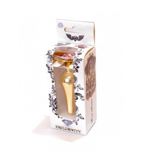 Анальная пробка с кристаллом, металлическая, золотистая, 9.5 х 3 см - No Taboo