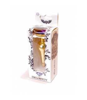 Анальная пробка с кристаллом, металлическая, золотистая, 9.5 х 3 см - No Taboo