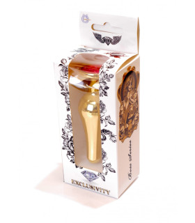 Анальная пробка с кристаллом, металлическая, золотистая, 9.5 х 3 см - No Taboo