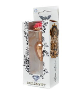 Анальная пробка S с розой, металлическая, розовое золото, 7 х 2.7 см - No Taboo